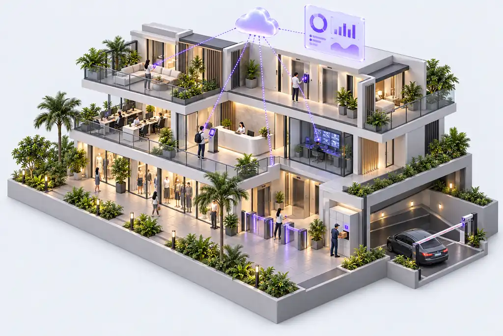 Mixed-use building cutaway